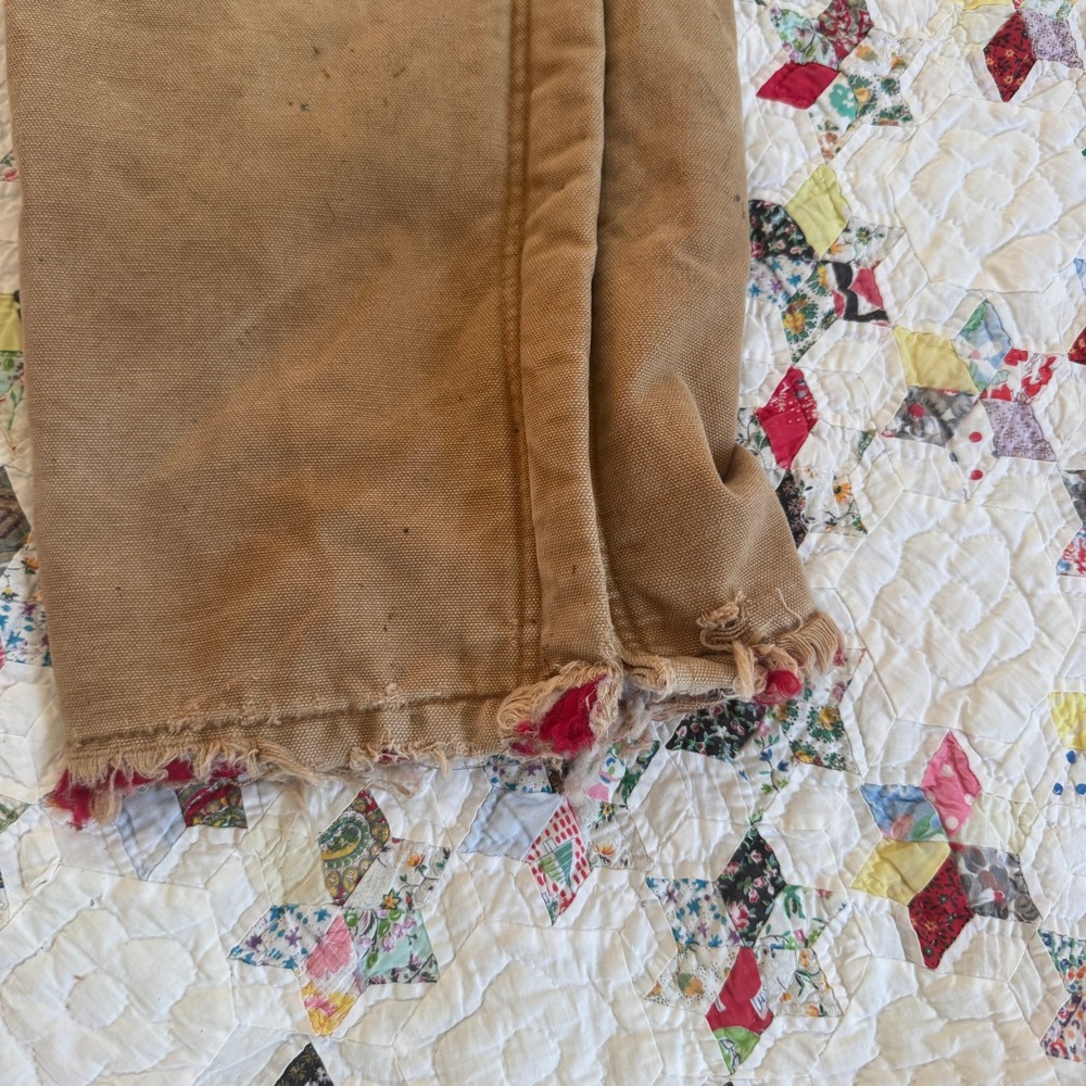 Carhartt R02 BRN Quilt Lined Duck Bib Overalls Brown Distressed 36x32 Mens - Picture 2 of 10